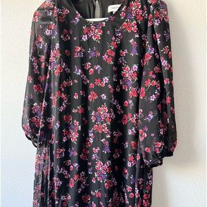 Spring time dress,Calvin Klein polyester black with red flowers,size6